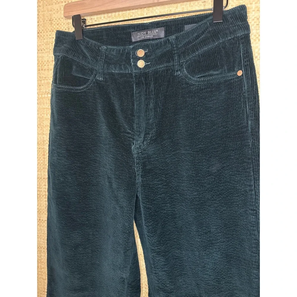 Judy Blue Forest Green Corduroy Wide Leg Pants High Rise Size 13/31